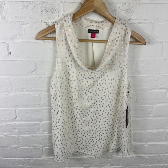 Vince Camuto Women's Polka Dot Blouse Top Sleeveless Cream Gold Size X-Small - Picture 1 of 4